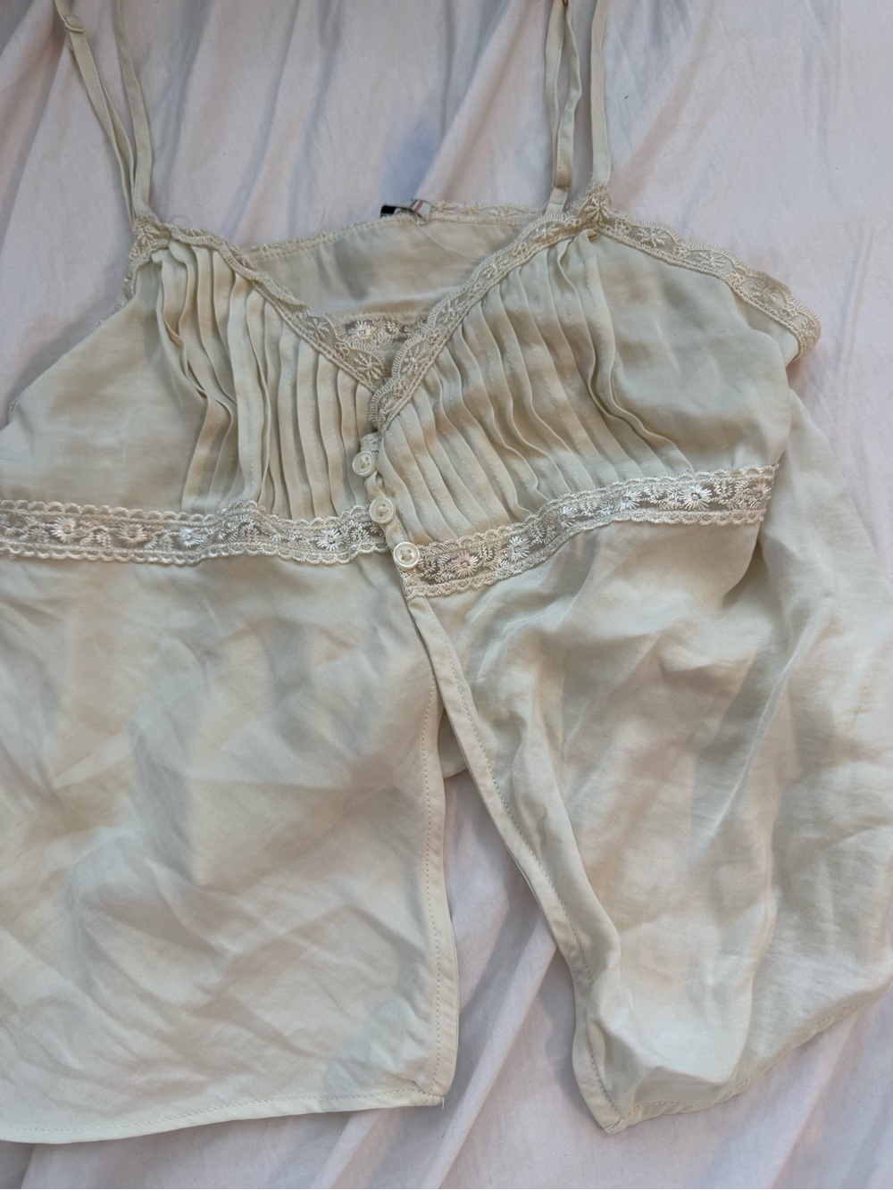 Kimchi Blue Cream Lace-Trim Pleated Cami